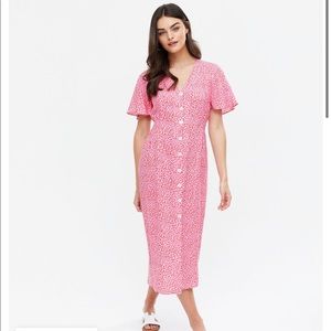 New Look ASOS Pink Spot Midi Shirt Dress